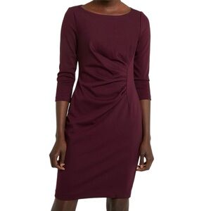 DKNY Women’s Ponte Side Ruche Sheath Long Sleeve Dress Burgundy 4.